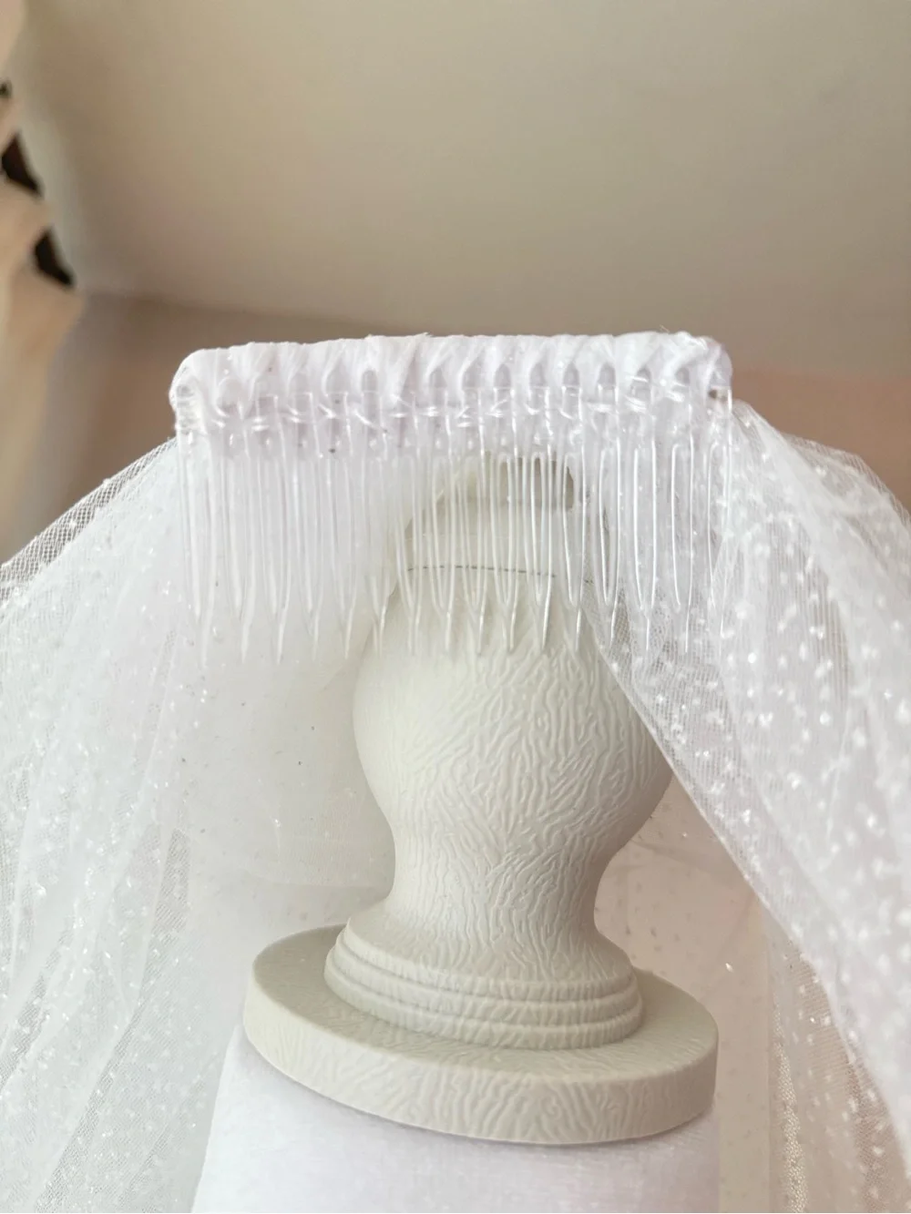 Shimmering Silver Glitter Cathedral (118”) Wedding Veil with Plastic Comb - New